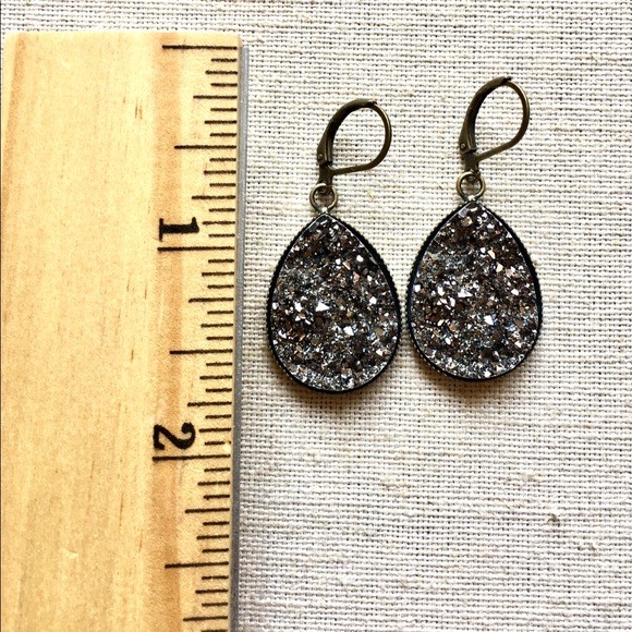 Large Gunmetal imitation Druzy Statement Earrings - Picture 6 of 7